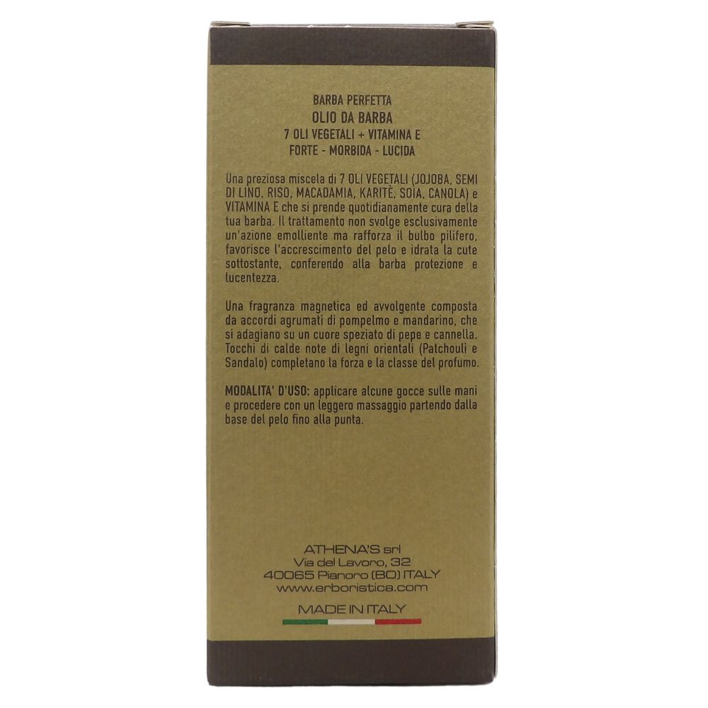 L'ERBORISTICA di Athena's, Olio Da Barba, 100% Naturale, 7 Oli Vegetali + Vit. E. Barba Perfetta, Forte, Morbida e Lucida 30ml