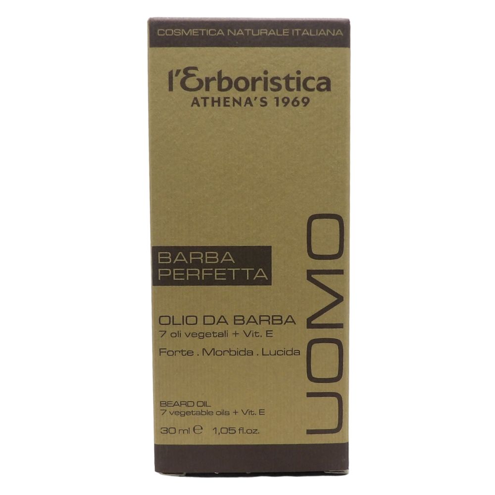 L'ERBORISTICA di Athena's, Olio Da Barba, 100% Naturale, 7 Oli Vegetali + Vit. E. Barba Perfetta, Forte, Morbida e Lucida 30ml
