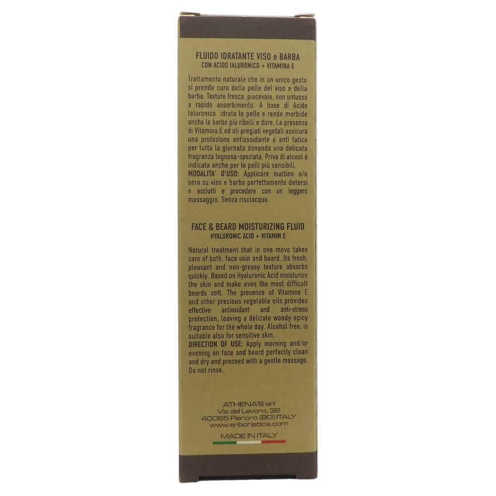 L'ERBORISTICA di Athena's, Fluido Idratante Viso & Barba, BARBA PERFETTA, Con Acido Ialuronico + Vitamina E 50ml
