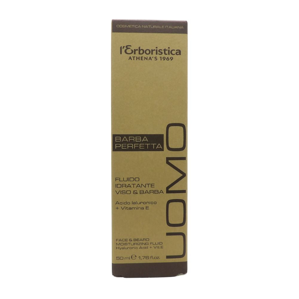 L'ERBORISTICA di Athena's, Fluido Idratante Viso & Barba, BARBA PERFETTA, Con Acido Ialuronico + Vitamina E 50ml