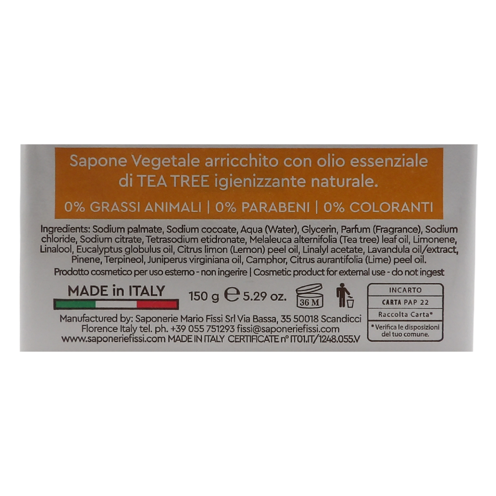 SAPONIFICIO VENEZIANO Sapone Solido Per Viso, Mani e Corpo, Arricchito Con Oli Essenziali. Senza Grassi Animali, Parabeni e Coloranti. Disponibile In Diverse Fragranze 150g (TEA TREE, Unità)