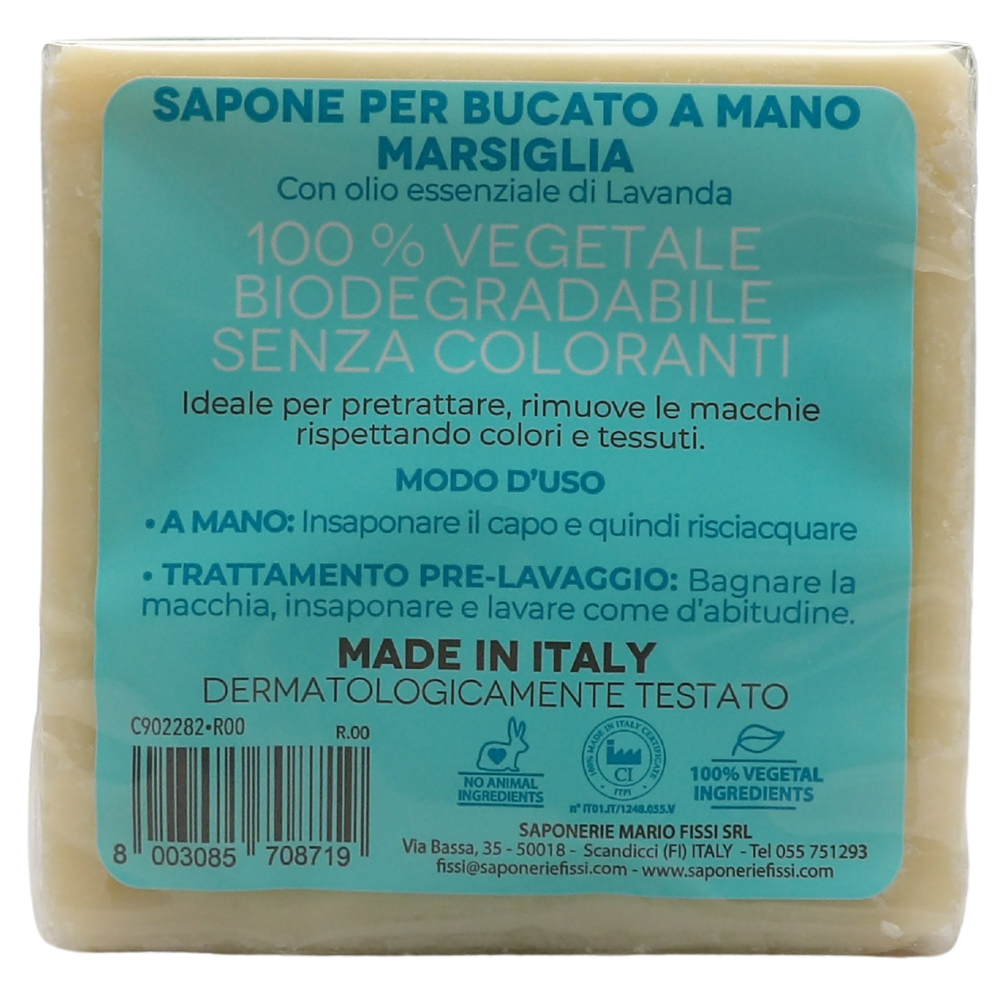 SAPONIFICIO VENEZIANO Sapone Solido Bucato a Mano MARSIGLIA Ecologico Con OLIO ESSENZIALE DI LAVANDA. Ideale Per Pretrattare, Rimuovere Le Macchie Rispettando Colori e Tessuti 300g