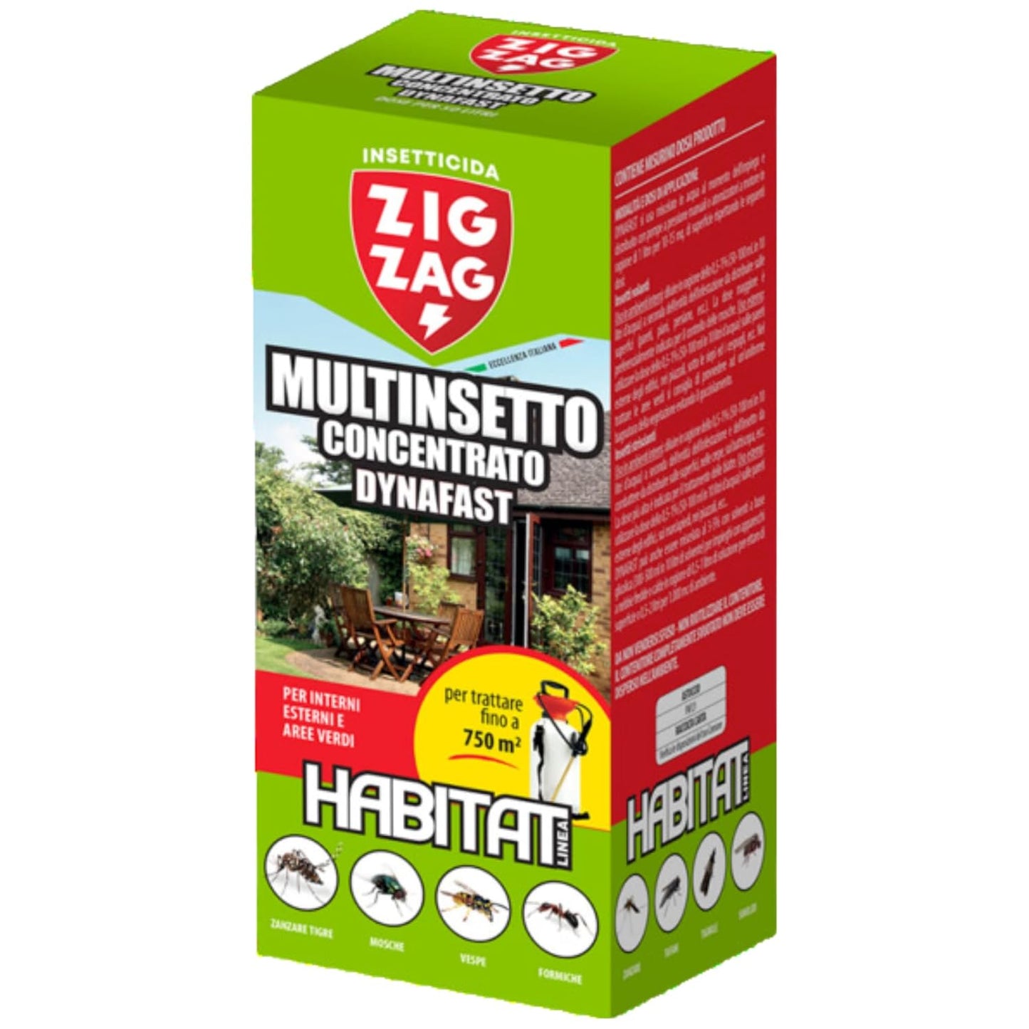 Zig Zag Insetticida Linea HABITAT, Multinsetto Concentrato Dynafast. Per Interni, Esterni e Aree Verdi. Per Trattare Fino a 750mq 250ml