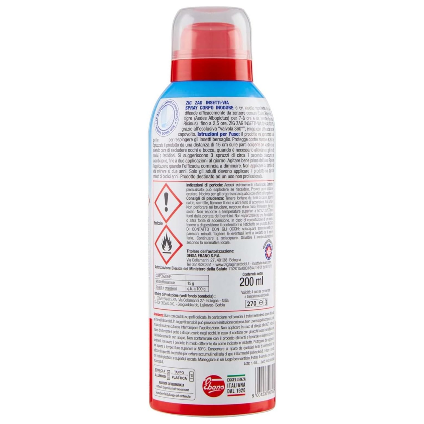 Zig Zag Repellente Spray Antizanzare Corpo, Max Insetti-via, Inodore. Repellente Per Zanzare, Zanzare Tigre, Zecche. Scorta Estate 200 ml