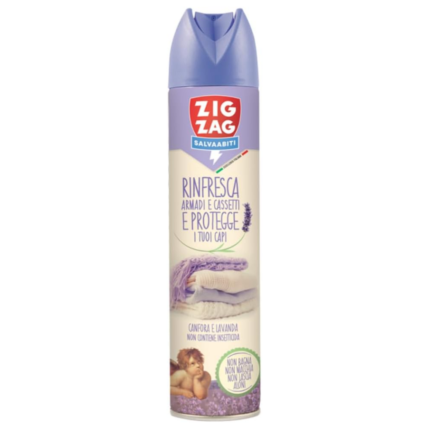 Zig Zag, Antitarme, Salva abiti, Spray anti tarme, Non macchia, Profumo canfora, lavanda, Adatto a tutti i tipi di tessuti, Rinfresca e protegge gli armadi, 300 ml