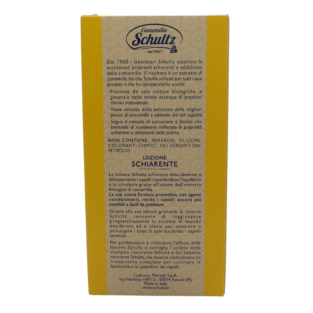 SCHULTZ Lozione Schiarente ad Azione Graduale, 100% Camomilla Bio per Capelli Chiari, 200ml