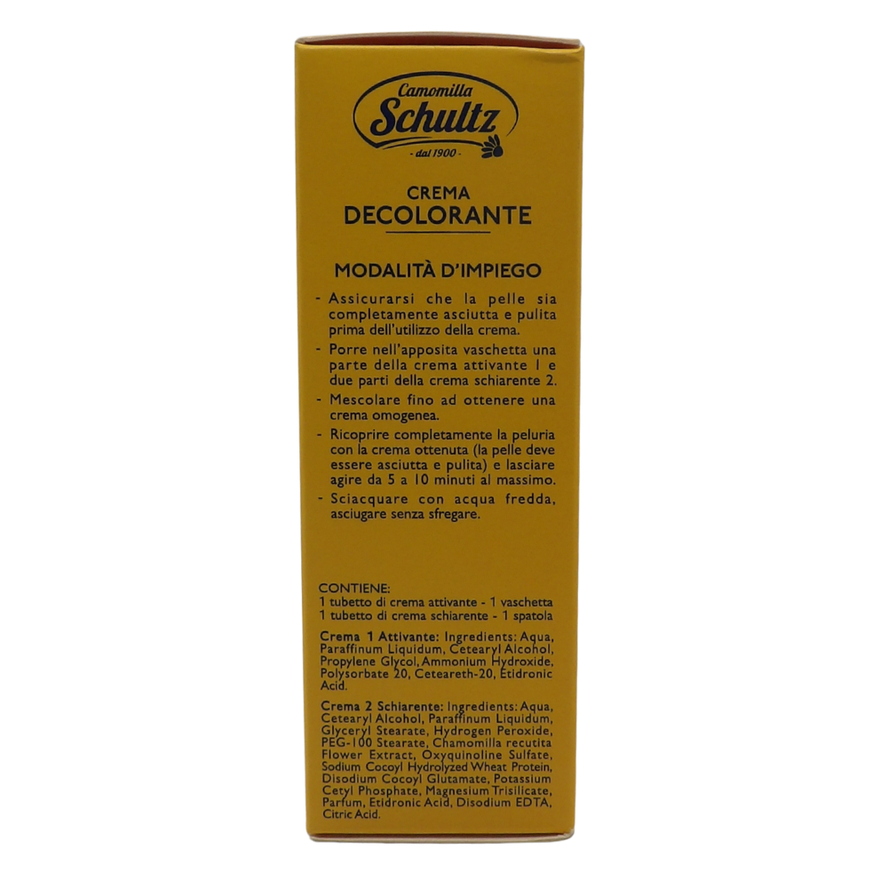 SCHULTZ Crema Decolorante Ultradelicata, 100% Camomilla Bio, Schiarisce i Peli Superflui, 50 + 25ml