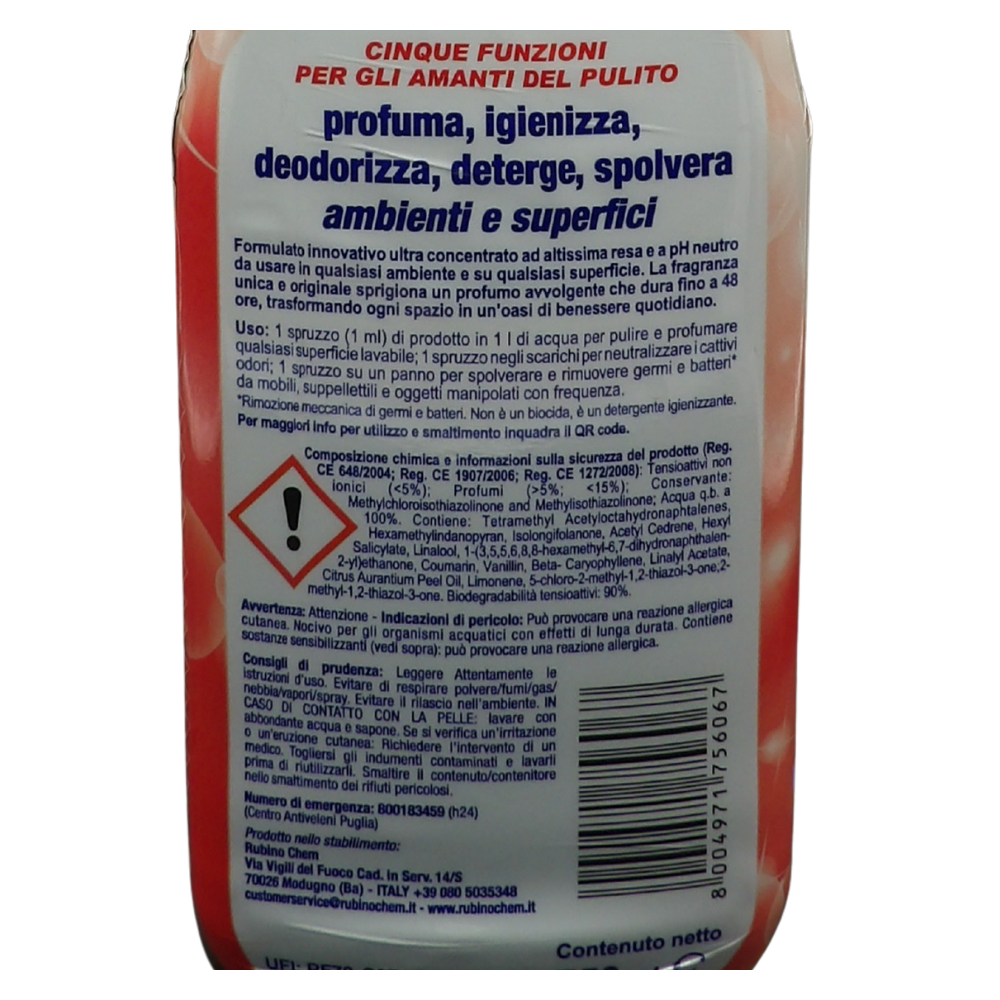 OIES Detergente Spray Igienizzante - ROSSA - Deterge, Profuma, Spolvera, Deodora Ambienti e Superfici. Rimuove Germi e Batteri 750ml