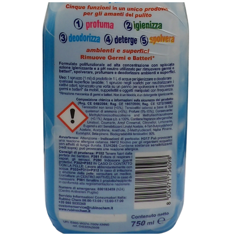 OIES Detergente Spray Sanissenza, Il Miglior Formulato Che Profuma, Igienizza e Spolvera Ambienti e Superfici. Rimuove Germi e Batteri. Disponibile In Varie Profumazioni 750ml AZZURRA
