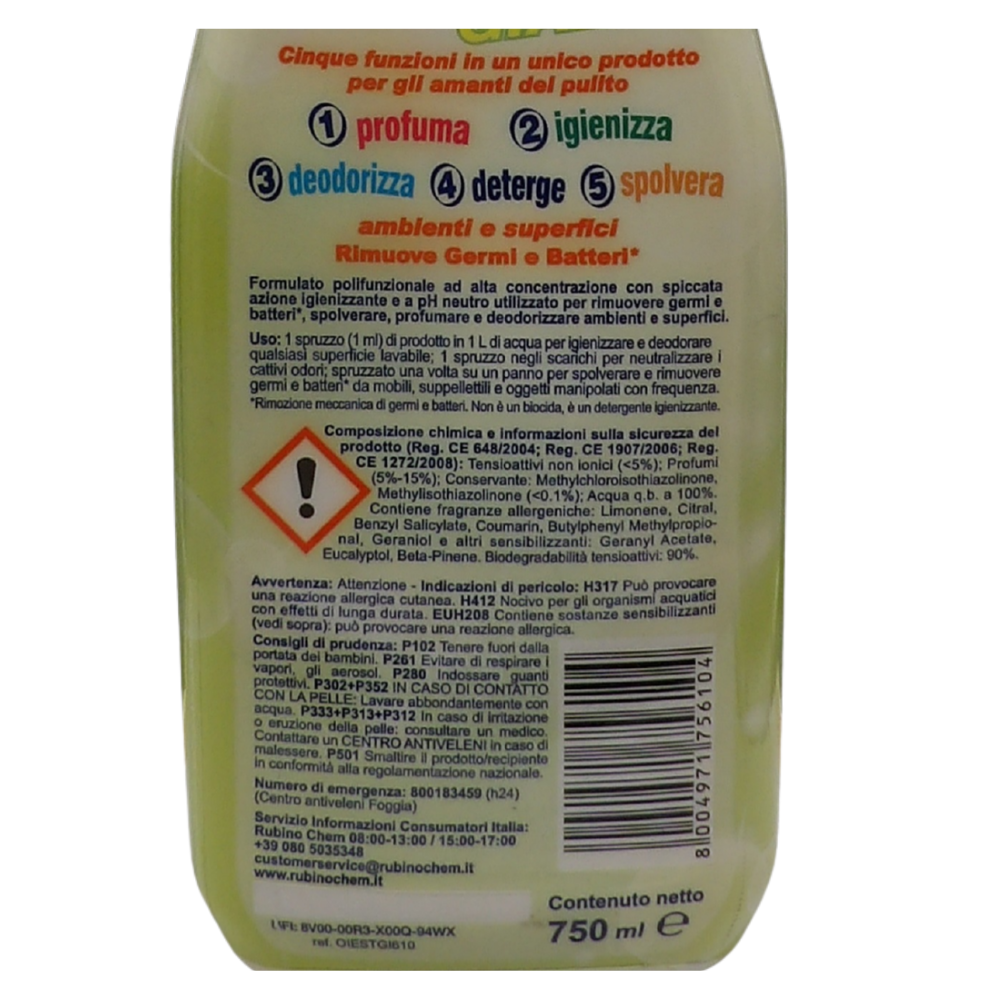 OIES Detergente Spray Sanissenza, Il Miglior Formulato Che Profuma, Igienizza e Spolvera Ambienti e Superfici. Rimuove Germi e Batteri. Disponibile In Varie Profumazioni 750ml GIALLA