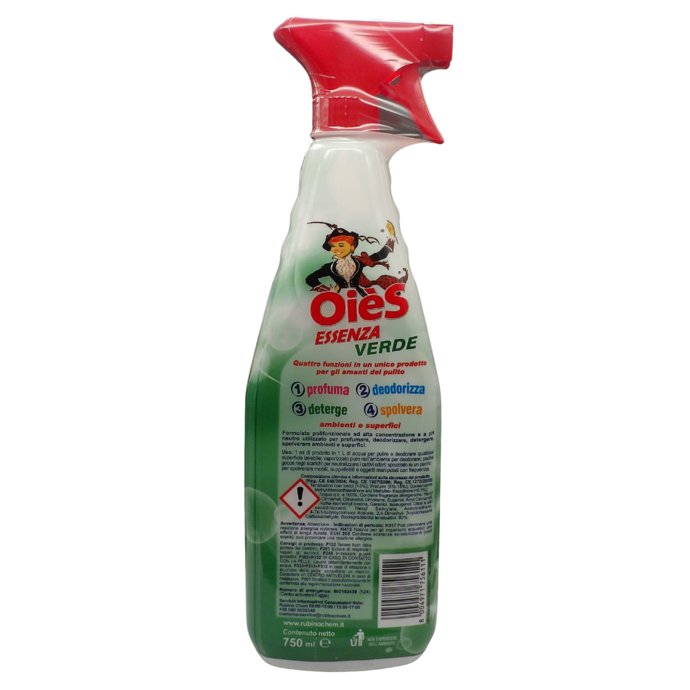 OIES Detergente Spray Sanissenza, Il Miglior Formulato Che Profuma, Igienizza e Spolvera Ambienti e Superfici. Rimuove Germi e Batteri. Disponibile In Varie Profumazioni 750ml VERDE