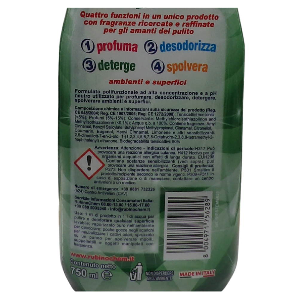 OIES Detergente Spray Essenza, Il Miglior Formulato Che Profuma, Igienizza e Spolvera Ambienti e Superfici. Rimuove Germi e Batteri. Disponibile In Varie Profumazioni 750ml EMERALD