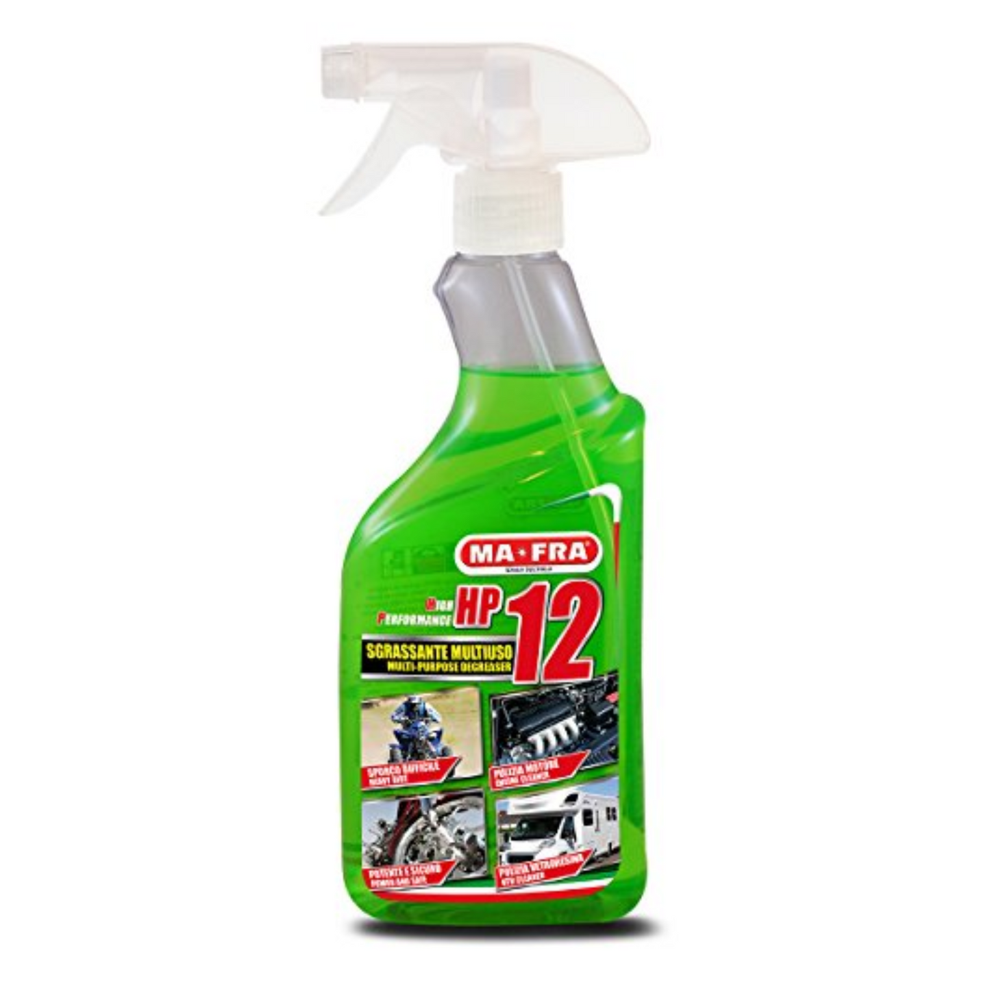 Ma-Fra, HP12, Sgrassatore Universale Multiuso Auto con Formula Attiva, Adatto a Tutte le Superfici, Potente e Sicuro sulle Parti Trattate, Formato 500ml