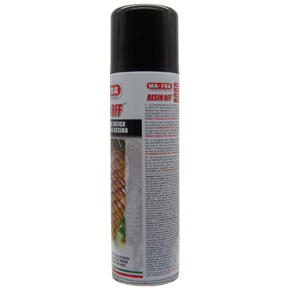MA-FRA Bomboletta Spray RESIN OFF, Elimina Senza Fatica Ogni Traccia Di Resina Cristallizzata e Salsedine Dalla Carrozzeria, Senza Danneggiare Le Parti Trattate 250ml