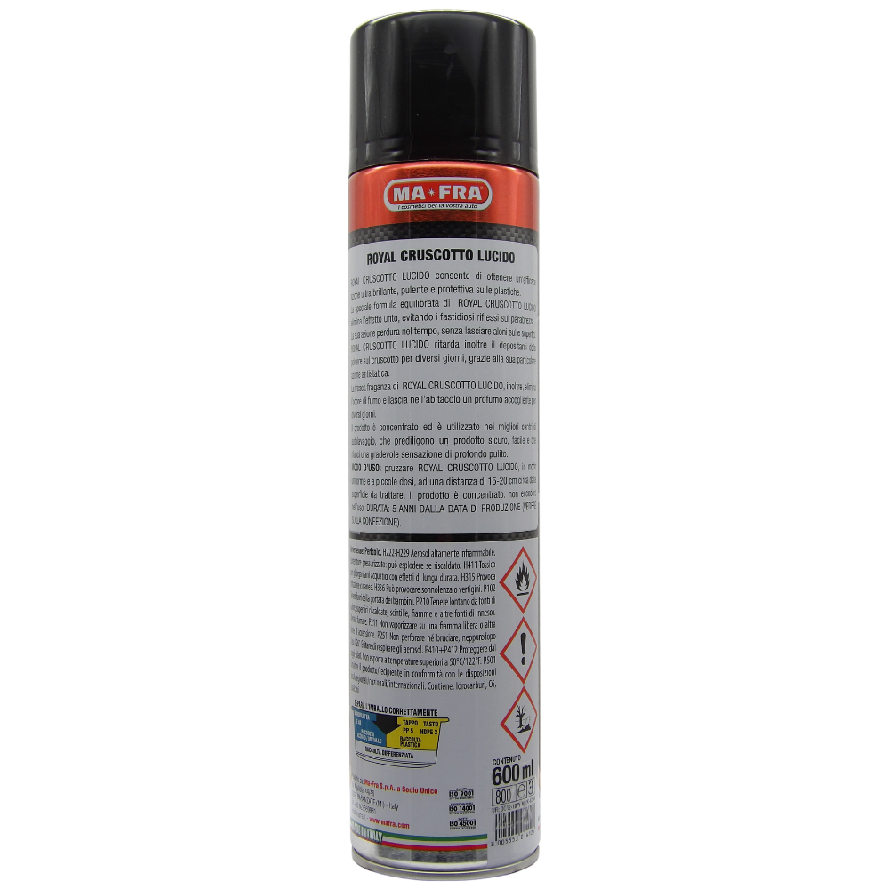 MA-FRA Spray Pulisci Cruscotto Royal Effetto Lucido. Consente di Ottenere Un'Efficace Azione Ultra Brillante, Pulente e Protettiva sulle Plastiche 600ml