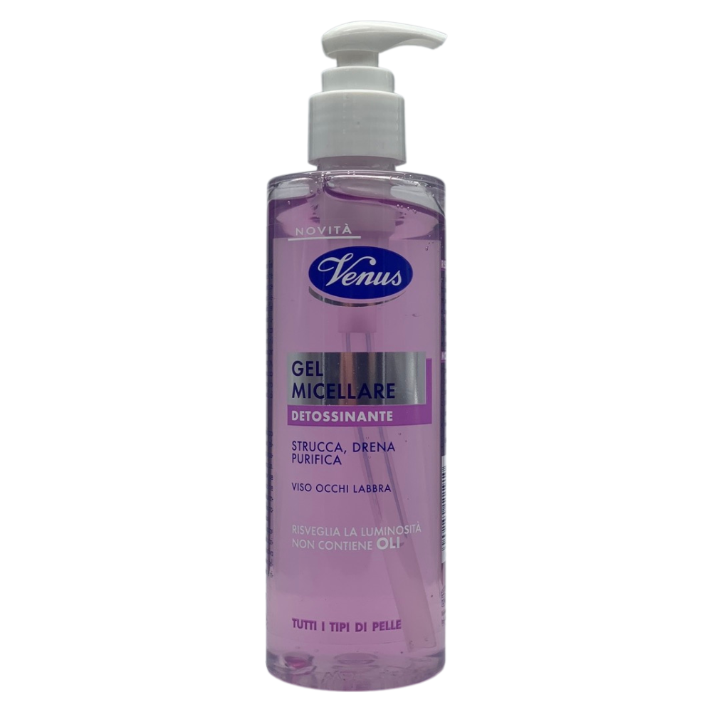 VENUS Gel Micellare DETOSSINANTE, Per Tutti i Tipi Di Pelle. Strucca, Drena e Purifica Per Viso, Occhi e Labbra. Risveglia La Luminosità, Non Contiene Oli 200ml