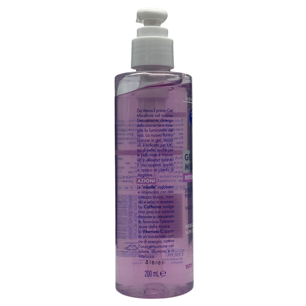 VENUS Gel Micellare DETOSSINANTE, Per Tutti i Tipi Di Pelle. Strucca, Drena e Purifica Per Viso, Occhi e Labbra. Risveglia La Luminosità, Non Contiene Oli 200ml