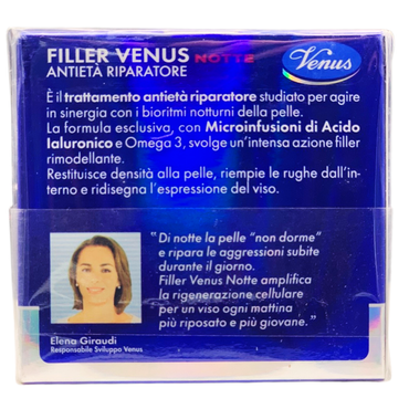 VENUS Crema FILLER Antietà Riparatore Notte, Ridensifica e Ricompatta La Pelle. Riduce e Distende Le Rughe Del Risveglio 50ml