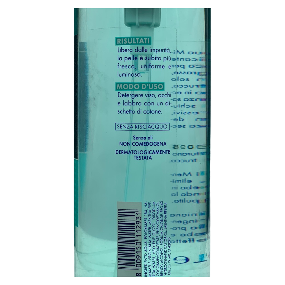 Acqua Micellare PURIFICANTE. Elimina Trucco, Sebo e Impurità. Per Viso, Occhi e labbra. Indicata Per Pelli Miste o Grasse