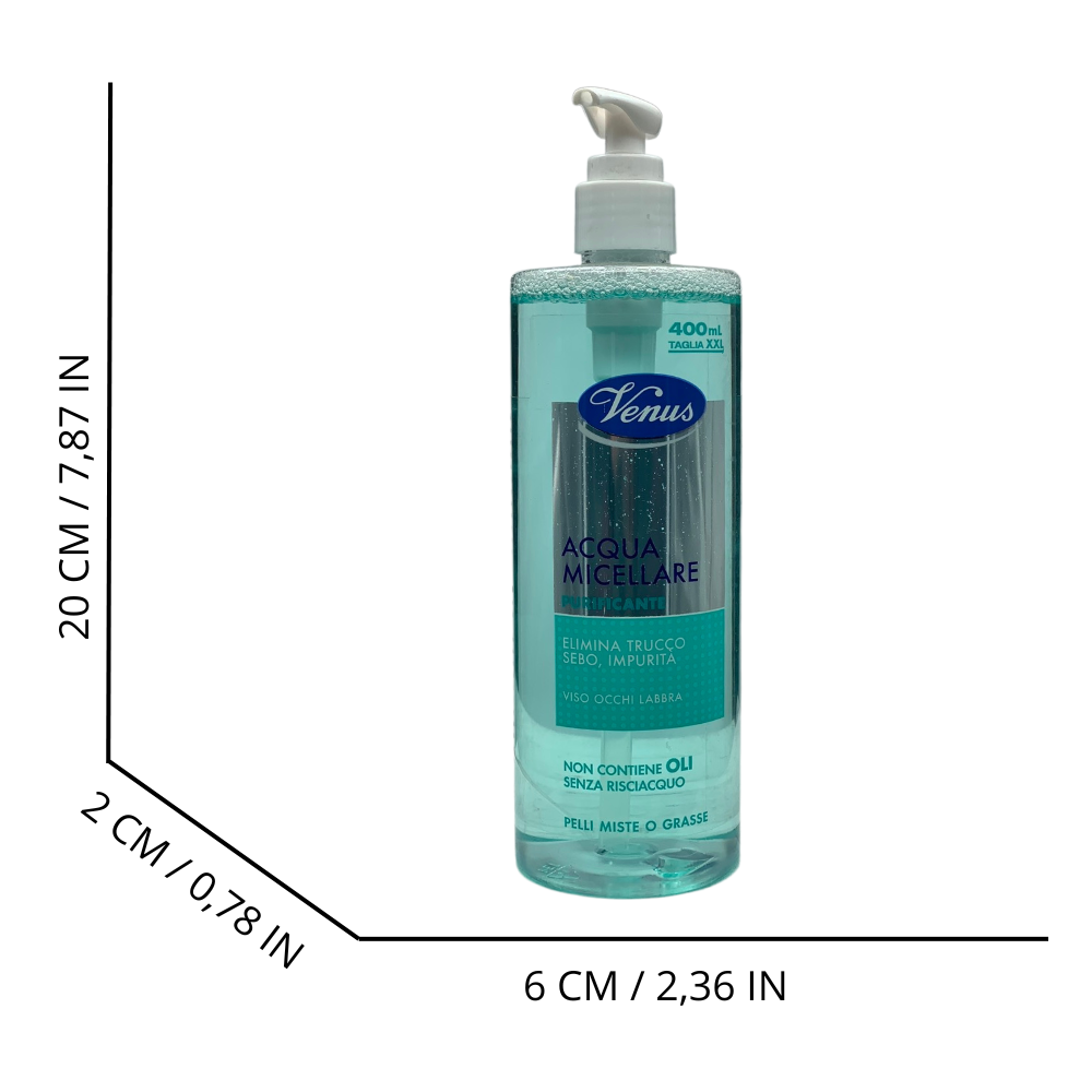 Acqua Micellare PURIFICANTE. Elimina Trucco, Sebo e Impurità. Per Viso, Occhi e labbra. Indicata Per Pelli Miste o Grasse