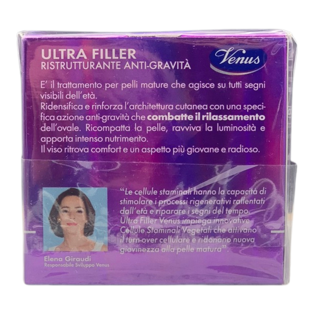 VENUS Crema ULTRA FILLER Ristrutturante Anti-Gravità, Con Acido Ialuronico e Cellule Staminali Vegetali. Rigenera La Pelle, Riduce Il Rilassamento, Riempie e Leviga Le Rughe Profonde 50ml