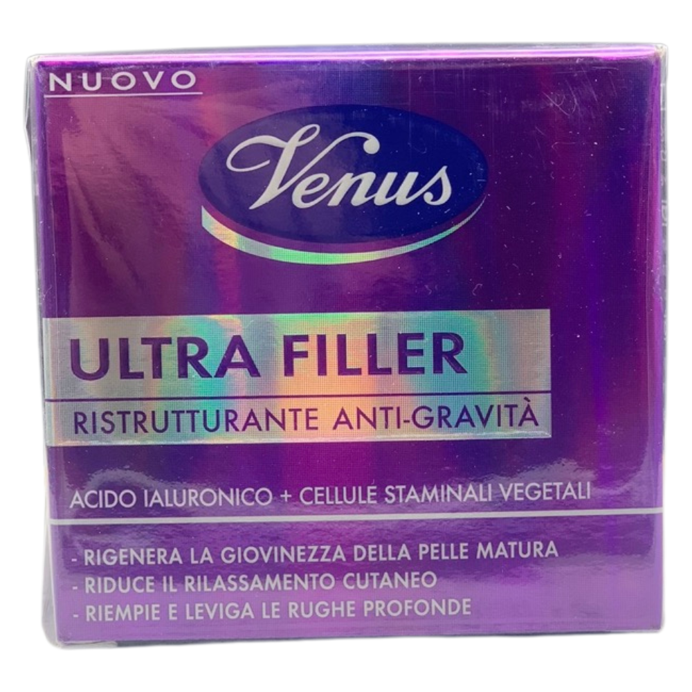 VENUS Crema ULTRA FILLER Ristrutturante Anti-Gravità, Con Acido Ialuronico e Cellule Staminali Vegetali. Rigenera La Pelle, Riduce Il Rilassamento, Riempie e Leviga Le Rughe Profonde 50ml
