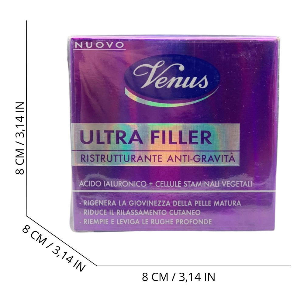 VENUS Crema ULTRA FILLER Ristrutturante Anti-Gravità, Con Acido Ialuronico e Cellule Staminali Vegetali. Rigenera La Pelle, Riduce Il Rilassamento, Riempie e Leviga Le Rughe Profonde 50ml