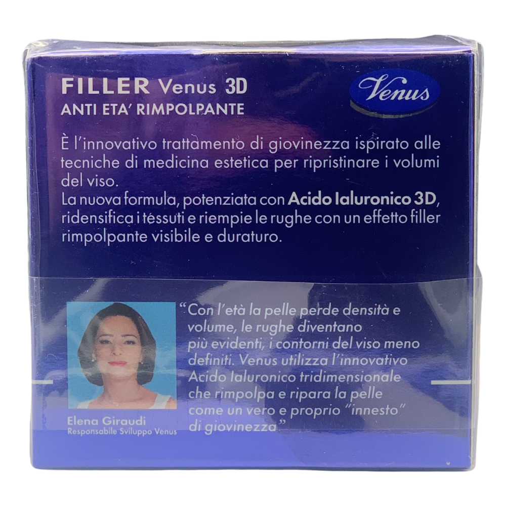 VENUS, Filler 3D Anti-Età Rimpolpante Quotidiano, Con Acido Ialuronico Tridimensionale, Ripara e Riempie Rughe, Ridisegna Contorni e Rassoda, Ideale dai 50 Anni, 50 ml, Clinicamente testato