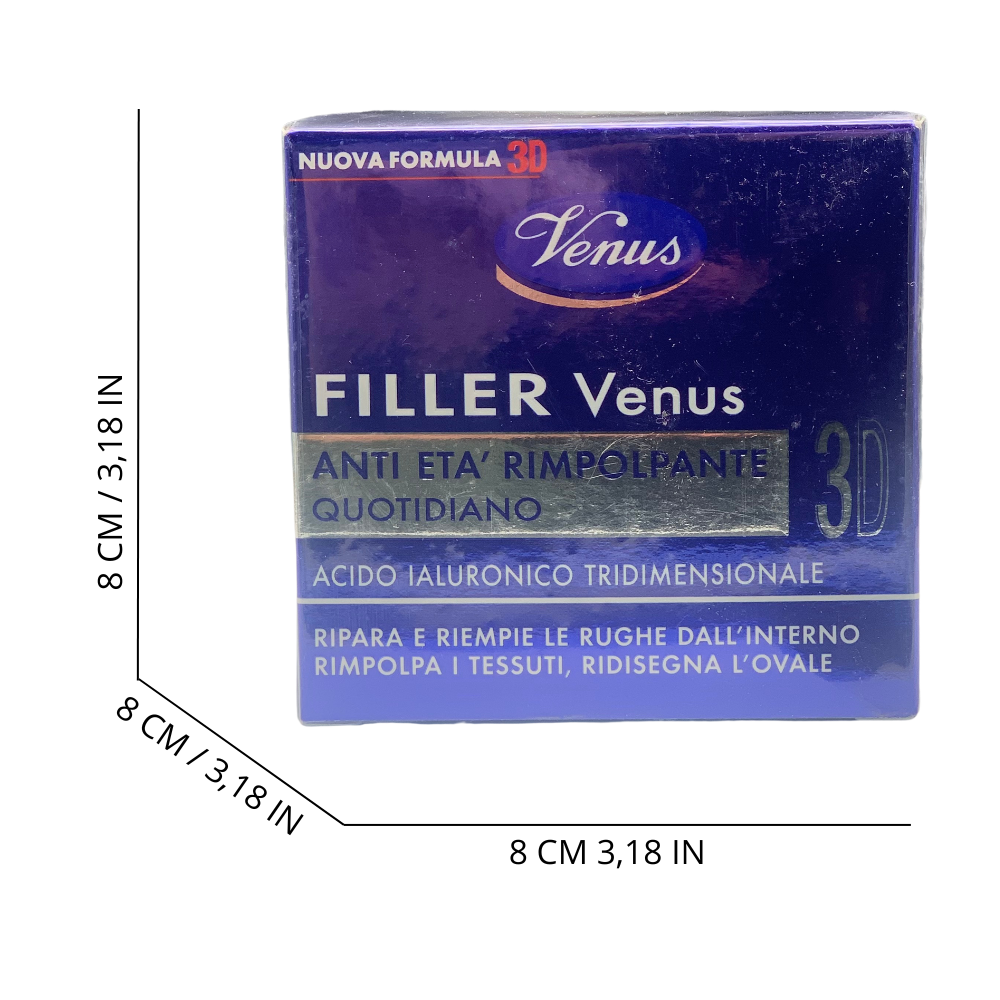 VENUS, Filler 3D Anti-Età Rimpolpante Quotidiano, Con Acido Ialuronico Tridimensionale, Ripara e Riempie Rughe, Ridisegna Contorni e Rassoda, Ideale dai 50 Anni, 50 ml, Clinicamente testato