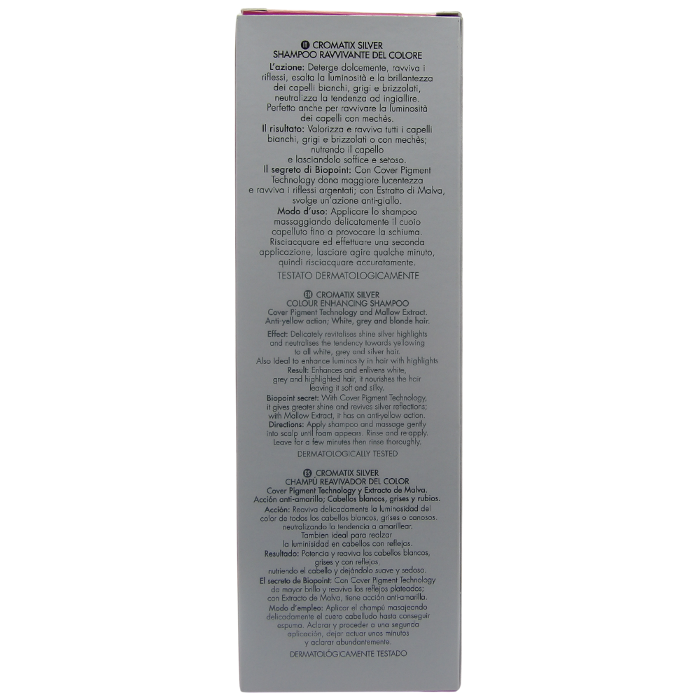 BIOPOINT Shampoo Ravvivante CROMATIX SILVER, Azione Anti-Giallo. Per Capelli Bianchi, Grigi e Biondi. Con Cover Pigment Technology e Estratto Di Malva 200ml