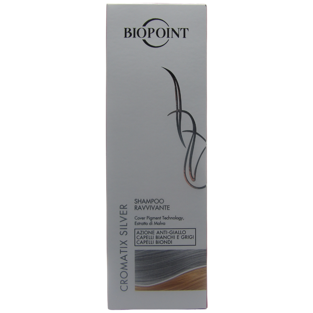 BIOPOINT Shampoo Ravvivante CROMATIX SILVER, Azione Anti-Giallo. Per Capelli Bianchi, Grigi e Biondi. Con Cover Pigment Technology e Estratto Di Malva 200ml
