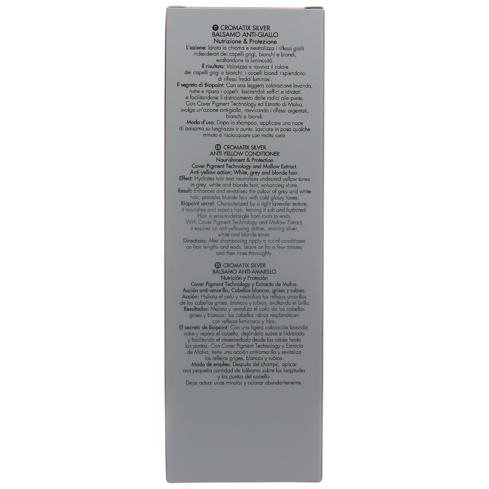BIOPOINT Balsamo Anti-Giallo CROMATIX SILVER, Nutrizione e Protezione. Per Capelli Bianchi, Grigi e Biondi. Con Cover Pigment Technology Ed Estratto Di Malva 150ml