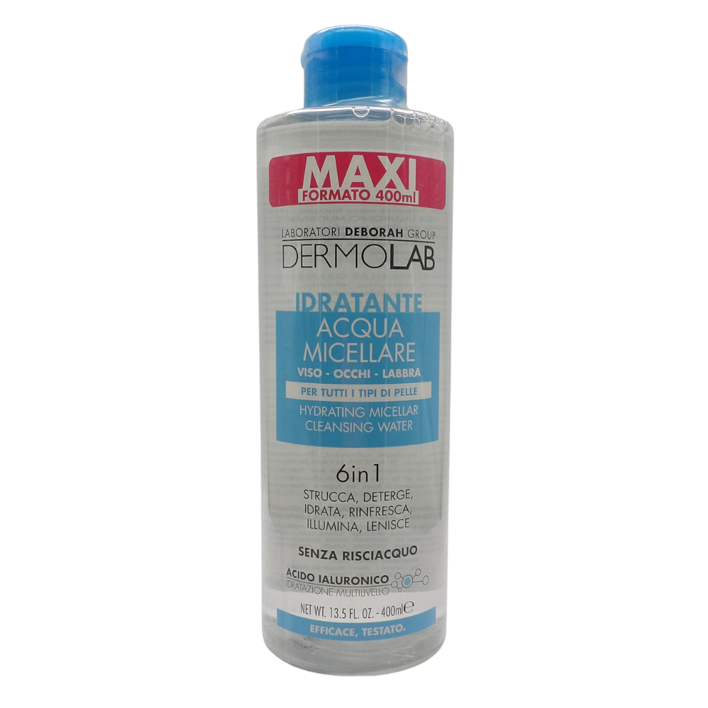 DERMOLAB Acqua Micellare Idratante 6 in 1, per Tutti i Tipi di Pelle, con Acido Ialuronico ed Eufrasia, Effetto Idratante e Luminoso, Deterge in Profondità,