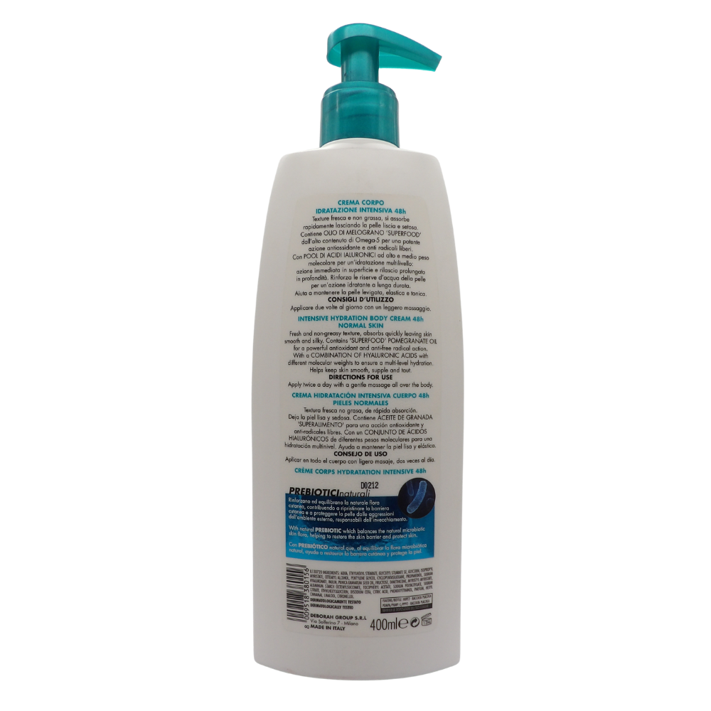 DERMOLAB Crema Corpo IDRATANTE INTENSIVA 48H. Con Melograno, Superfood Ricco Di Acidi Grassi, Omega-5. Azione Antiossidante e Anti Radicali Liberi 400ml