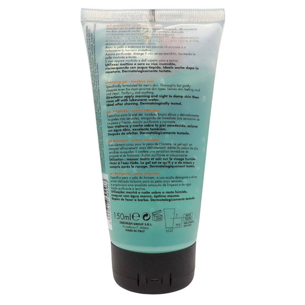 DERMOLAB UOMO Gel Detergente Viso, per Pelli Sensibili, con Aloe Vera e Acido Ialuronico, Effetto Purificante e Lenitivo, Rinforza la Barriera Protettiva, Dermatologicamente Testato, 150 ml