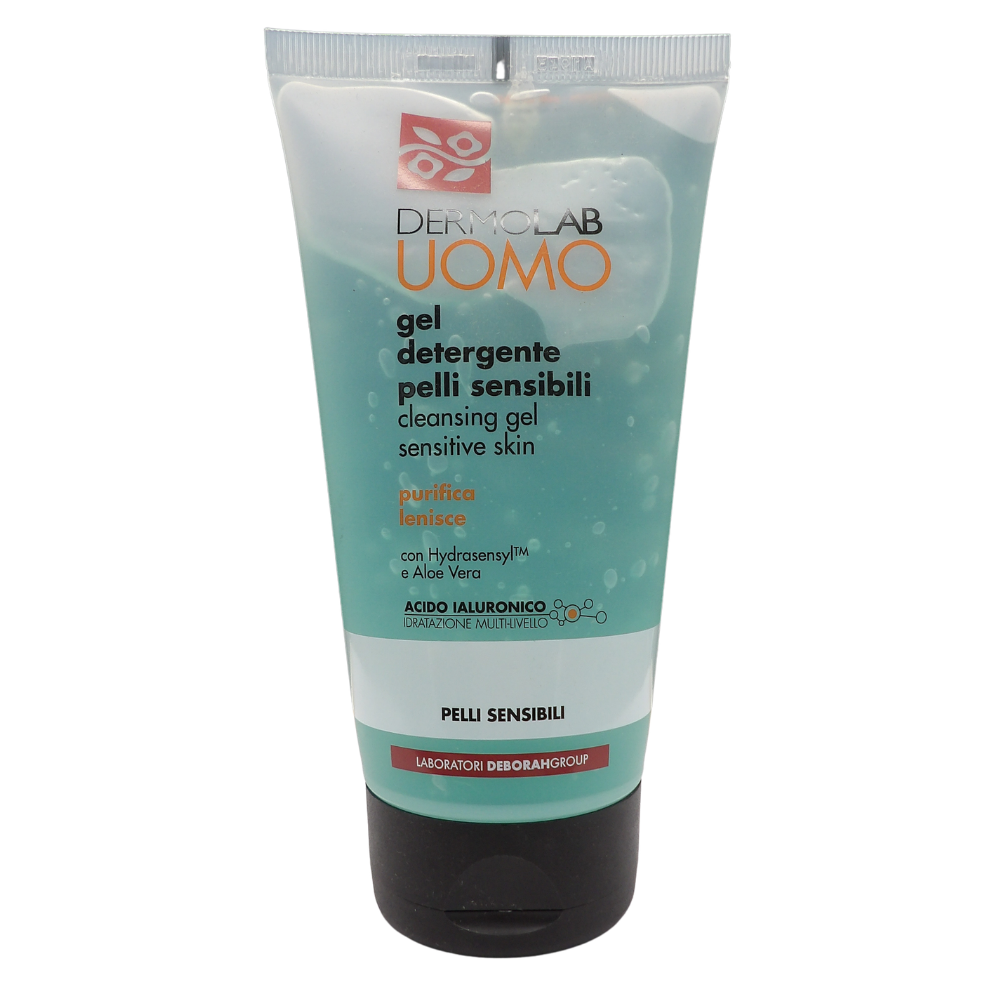 DERMOLAB UOMO Gel Detergente Viso, per Pelli Sensibili, con Aloe Vera e Acido Ialuronico, Effetto Purificante e Lenitivo, Rinforza la Barriera Protettiva, Dermatologicamente Testato, 150 ml