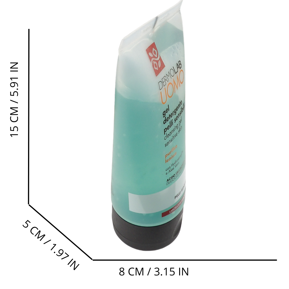 DERMOLAB UOMO Gel Detergente Viso, per Pelli Sensibili, con Aloe Vera e Acido Ialuronico, Effetto Purificante e Lenitivo, Rinforza la Barriera Protettiva, Dermatologicamente Testato, 150 ml