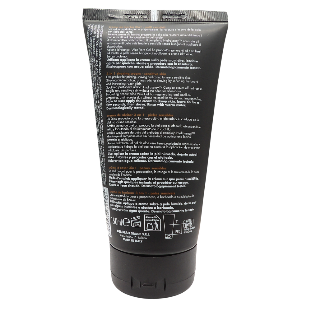 DERMOLAB UOMO Crema da Barba ad Azione 3 in 1, per Pelli Sensibili, Effetto Idratante e Lenitivo, Facilita lo Scorrimento del Rasoio, Dermatologicamente Testato, 150 ml