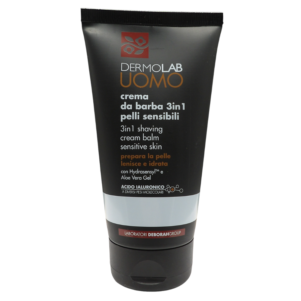 DERMOLAB UOMO Crema da Barba ad Azione 3 in 1, per Pelli Sensibili, Effetto Idratante e Lenitivo, Facilita lo Scorrimento del Rasoio, Dermatologicamente Testato, 150 ml
