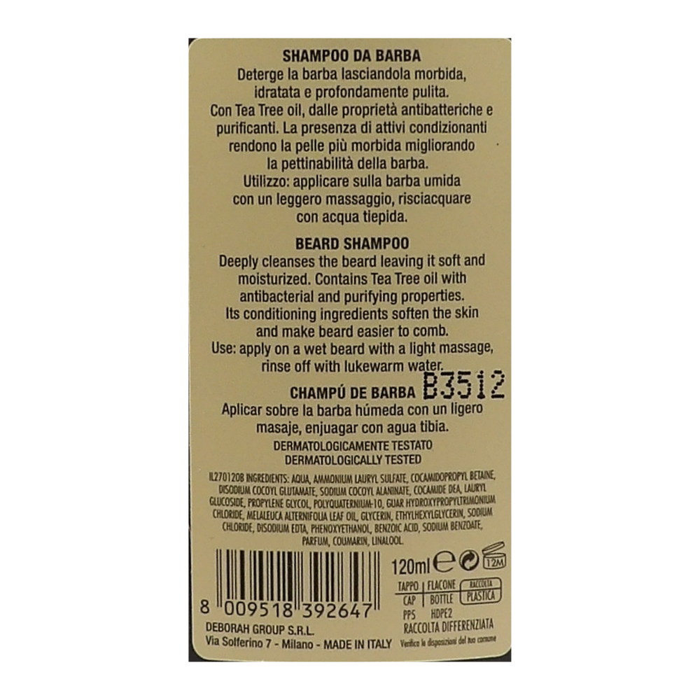 DERMOLAB UOMO Shampoo da Barba con Antibatterico, Effetto Purificante e Idratante, Deterge a Fondo Donando Morbidezza, Dermatologicamente Testato, 120 ml