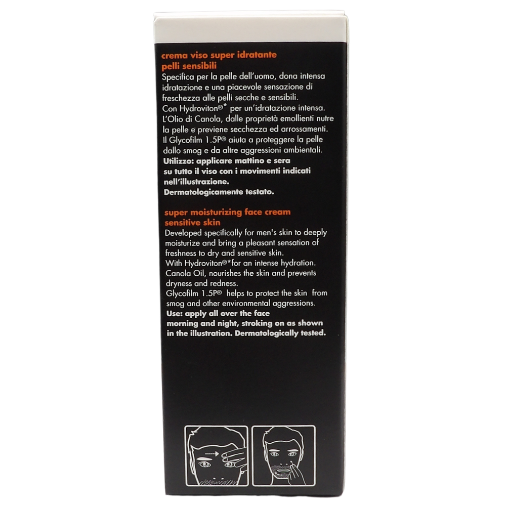 DERMOLAB UOMO Crema Viso Super Idratante, per Pelli Sensibili, con Acido Ialuronico e Olio di Canola, Effetto Protettivo, Previene Secchezza e Irritazioni, Dermatologicamente Testato, 50 ml