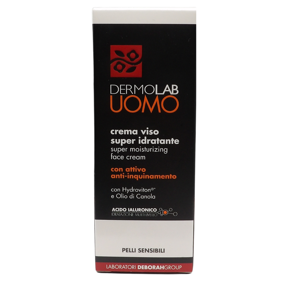 DERMOLAB UOMO Crema Viso Super Idratante, per Pelli Sensibili, con Acido Ialuronico e Olio di Canola, Effetto Protettivo, Previene Secchezza e Irritazioni, Dermatologicamente Testato, 50 ml