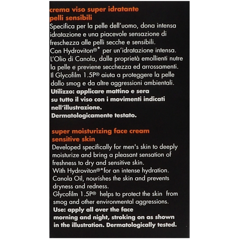 DERMOLAB UOMO Crema Viso Super Idratante, per Pelli Sensibili, con Acido Ialuronico e Olio di Canola, Effetto Protettivo, Previene Secchezza e Irritazioni, Dermatologicamente Testato, 50 ml