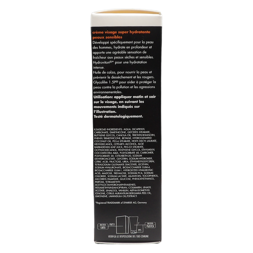 DERMOLAB UOMO Crema Viso Super Idratante, per Pelli Sensibili, con Acido Ialuronico e Olio di Canola, Effetto Protettivo, Previene Secchezza e Irritazioni, Dermatologicamente Testato, 50 ml