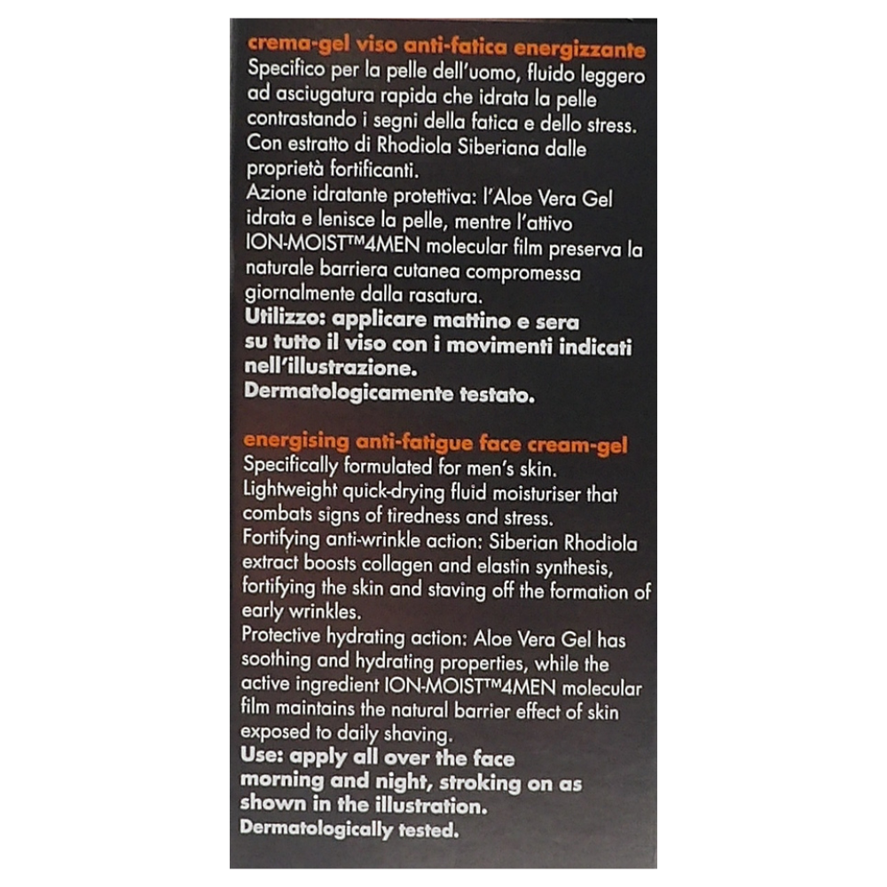 DERMOLAB UOMO Crema Gel Anti-Fatica Energizzante, per Tutti i Tipi di Pelle, con Aloe Vera e Acido Ialuronico, Effetto Idratante e Fortificante, Contrasta le Rughe, Dermatologicamente Testato, 50 ml