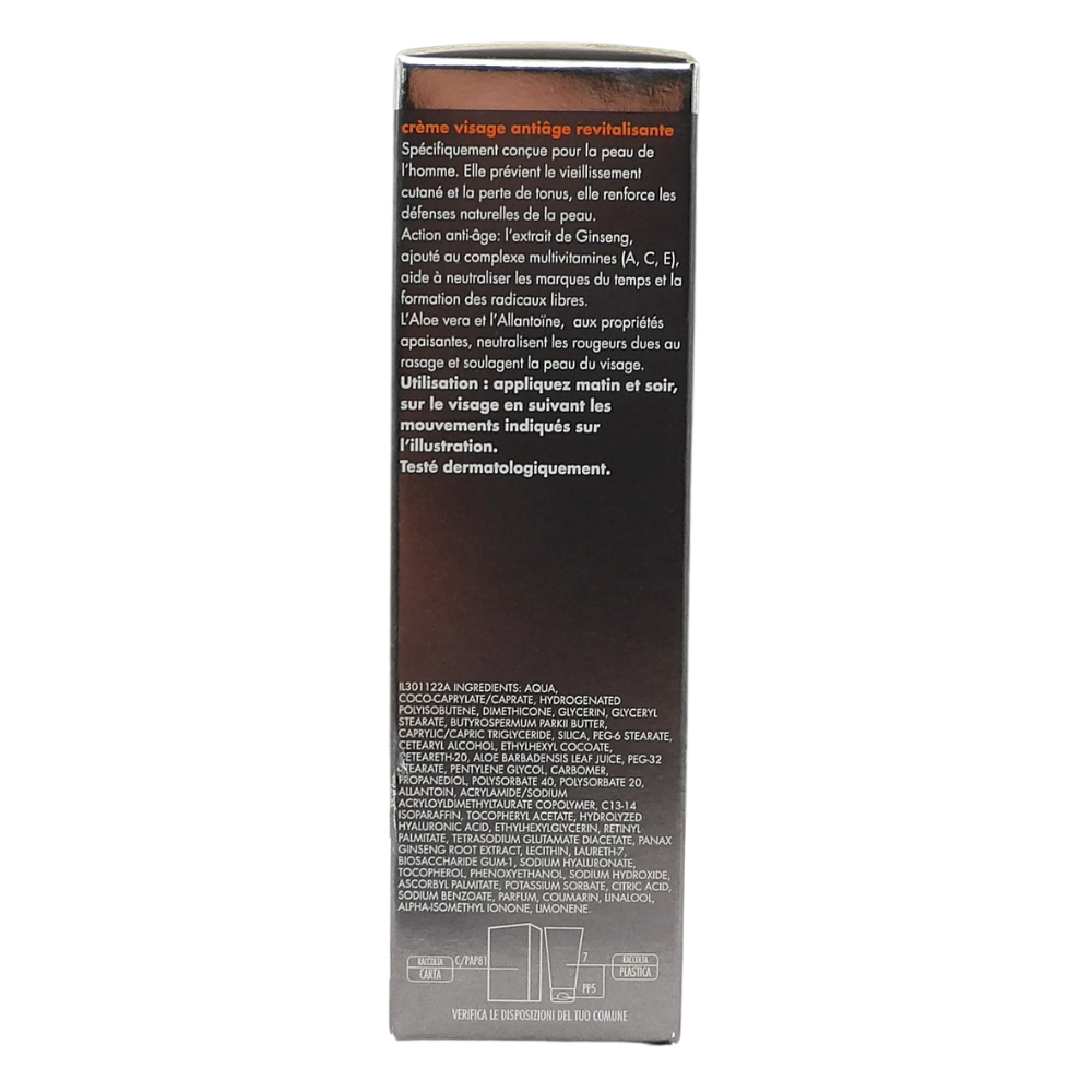DERMOLAB UOMO Crema Viso Antietà Rivitalizzante, con Aloe Vera e Acido Ialuronico, Effetto Tonificante e Rigenerante, Contrasta l’Invecchiamento Cutaneo, Dermatologicamente Testato, 50 ml