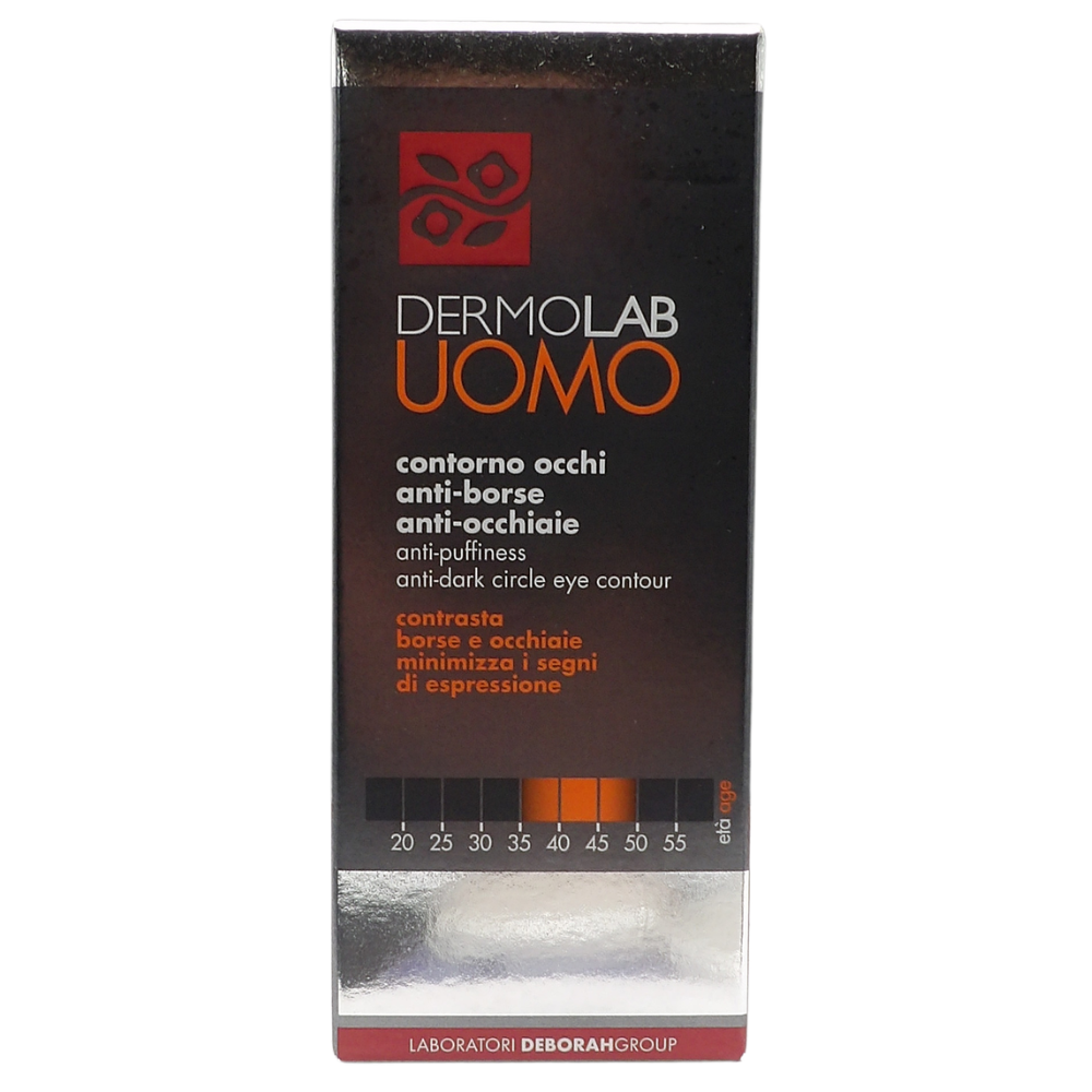 DERMOLAB UOMO Crema Contorno Occhi Anti-Borse e Occhiaie, per Tutti i Tipi di Pelle, con Acido Ialuronico e Aloe Vera, Effetto Idratante, Leviga le Piccole Rughe, Dermatologicamente Testato, 15 ml