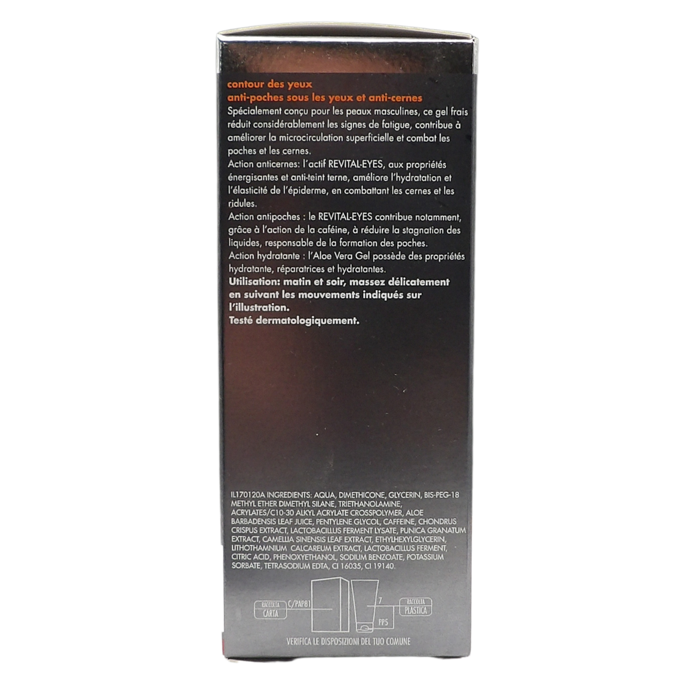 DERMOLAB UOMO Crema Contorno Occhi Anti-Borse e Occhiaie, per Tutti i Tipi di Pelle, con Acido Ialuronico e Aloe Vera, Effetto Idratante, Leviga le Piccole Rughe, Dermatologicamente Testato, 15 ml
