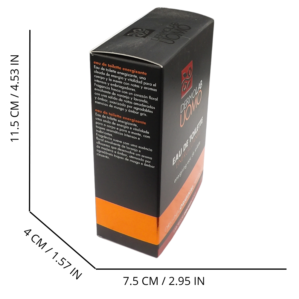 DERMOLAB UOMO Profumo Eau De Toilette Energizzante Original, Cuore Floreale di Arancio e Lavanda, Corpo Legnoso e Ambrato, Note di Muschio, 100 ml