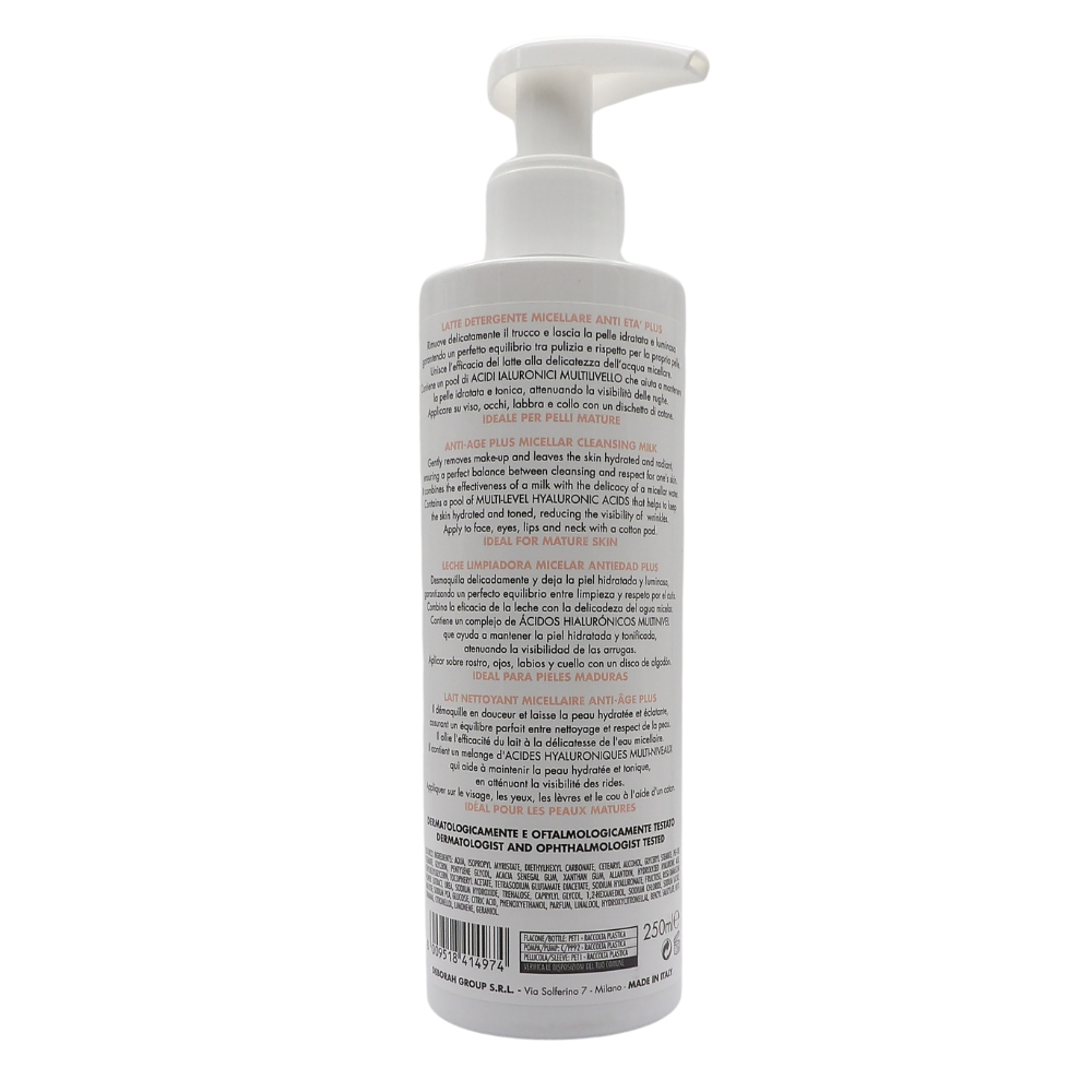 DERMOLAB Latte Detergente Viso Micellare Antiage Plus, per Pelli Mature, con Pool di Acido Ialuronico, Deterge in Profondità e Minimizza le Rughe, Dermatologicamente Testato, 200 ml